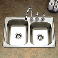 Thumbnail for Houzer Glowtone 33 inch Stainless Steel Drop-in Topmount 60/40 Double Bowl Kitchen Sink, Nested 20-Pack