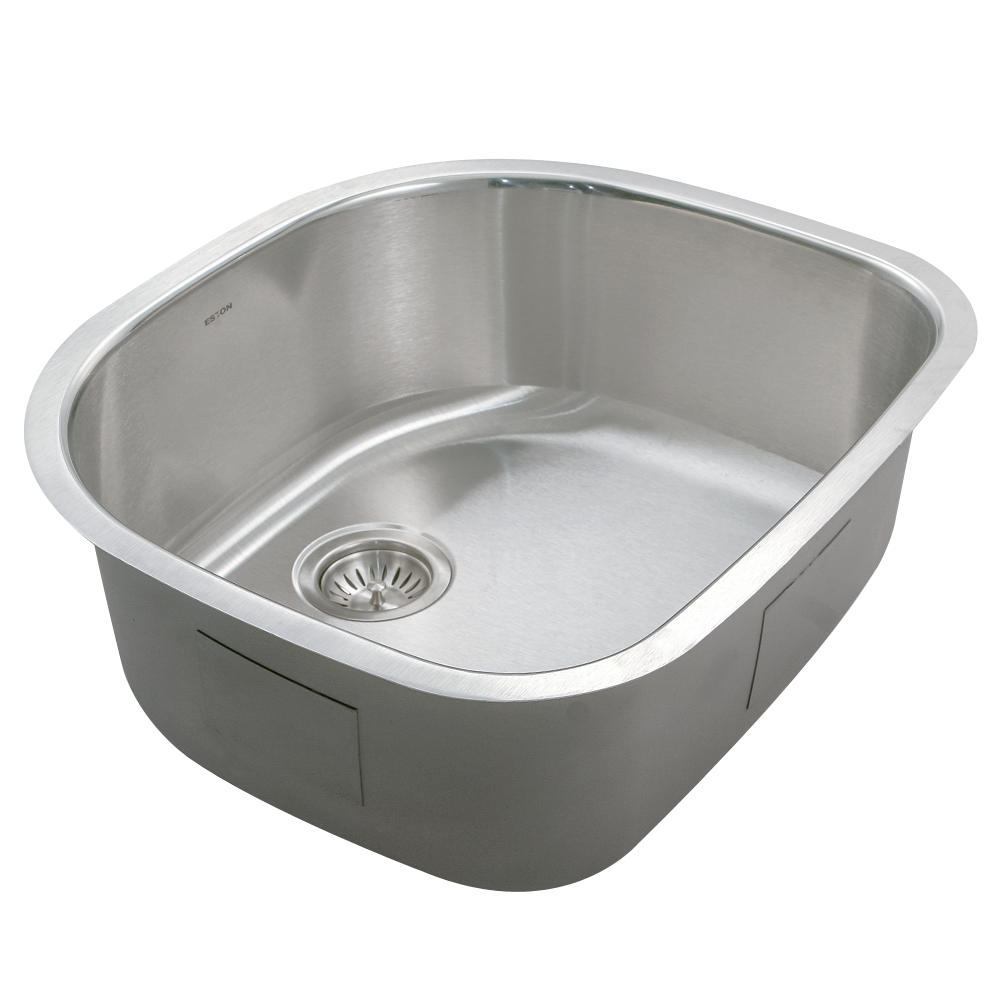Houzer Eston 24 inch Stainless Steel Undermount Single D Bowl Kitchen Sink with Strainer & Bottom Grid
