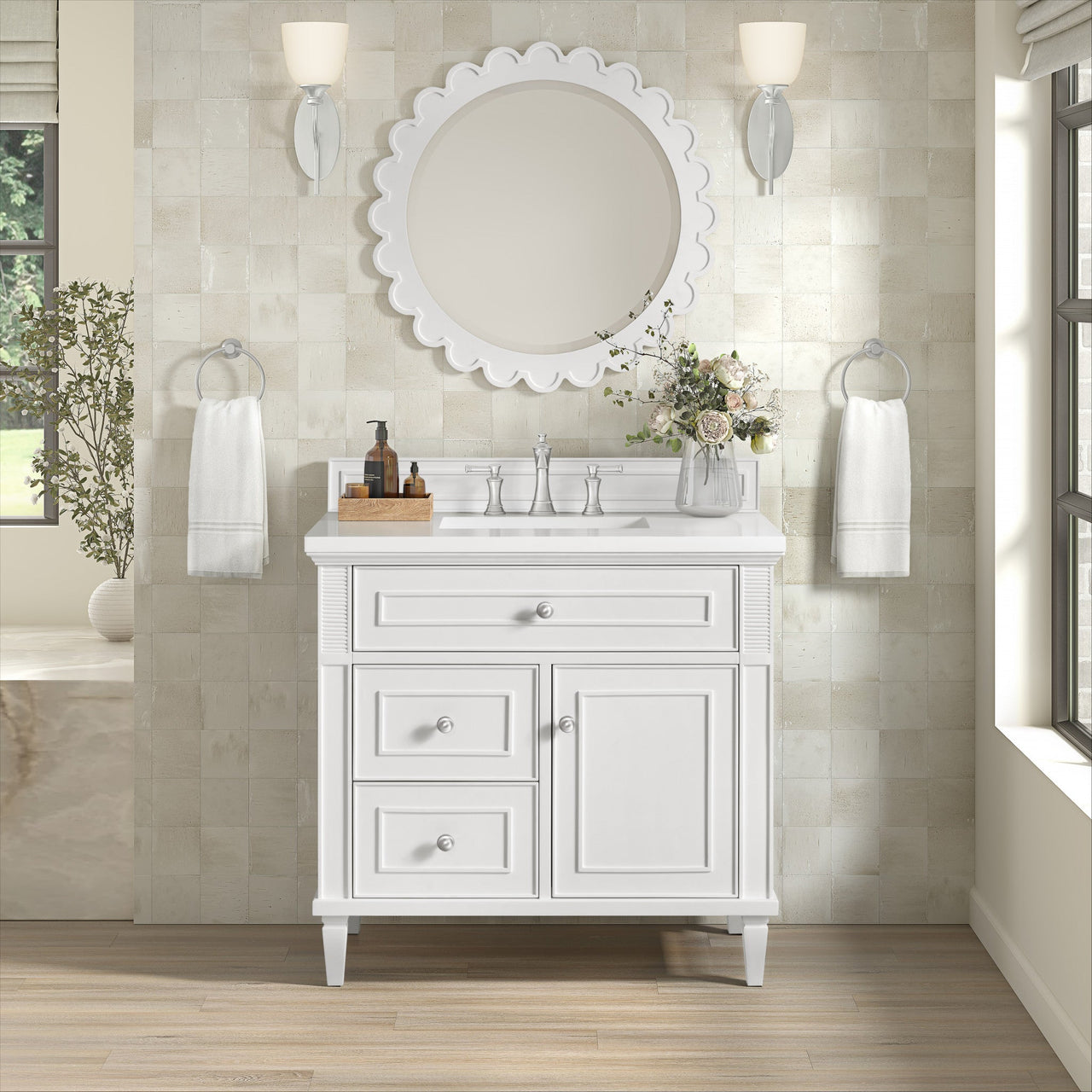 James Martin Adelese Scalloped Round 28" Mirror - Luxe Bathroom Vanities