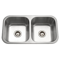 Thumbnail for Houzer Medallion Classic 31 inch Stainless Steel Undermount 50/50 Double Bowl Kitchen Sink with Strainer & Grid