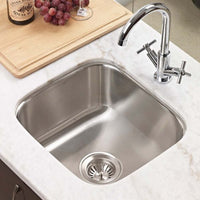 Thumbnail for Houzer Club 17 inch Stainless Steel Undermount Bowl Bar and Prep Sink with Strainer & Bottom Grid