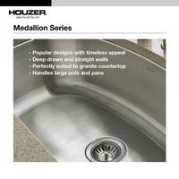 Thumbnail for Houzer Medallion Classic 23 inch Stainless Steel Undermount Single Bowl Kitchen Sink with Strainer& Grid