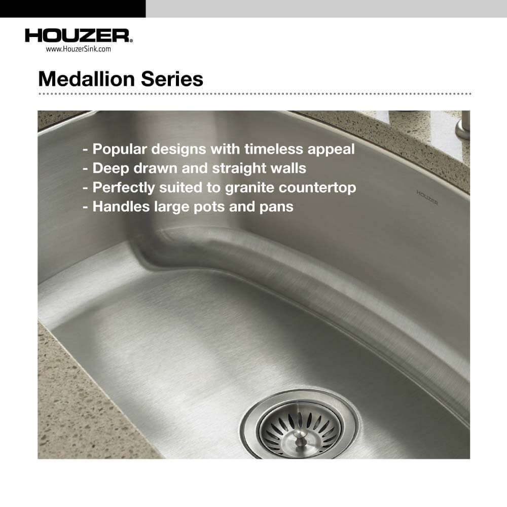 Houzer Medallion Designer Series Stainless Steel Undermount Single D-Bowl Kitchen Sink – Nested 20-Pack