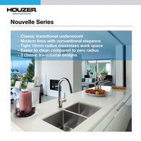 Thumbnail for Houzer Nouvelle 31 inch Stainless Steel Undermount 50/50 Double Bowl Kitchen Sink with Strainer & Grid