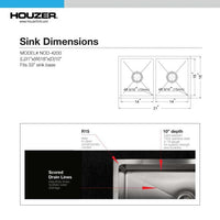 Thumbnail for Houzer Nouvelle 31 inch Stainless Steel Undermount 50/50 Double Bowl Kitchen Sink with Strainer & Grid