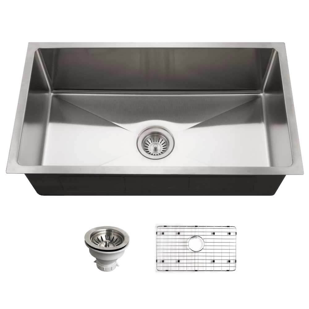 Houzer Nouvelle 31 inch Stainless Steel Undermount Single Bowl Kitchen Sink with Strainer & Grid