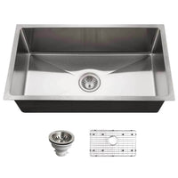 Thumbnail for Houzer Nouvelle 31 inch Stainless Steel Undermount Single Bowl Kitchen Sink with Strainer & Grid