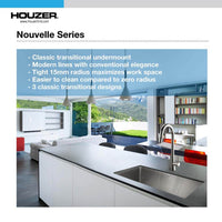 Thumbnail for Houzer Nouvelle 31 inch Stainless Steel Undermount Single Bowl Kitchen Sink with Strainer & Grid