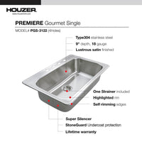Thumbnail for Houzer Premier 33 inch Stainless Steel Drop-in Topmount Single Bowl Kitchen Sink, Nested 20-Pack