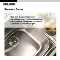 Thumbnail for Houzer Premier 33 inch Stainless Steel Drop-in Topmount Single Bowl Kitchen Sink, Nested 20-Pack