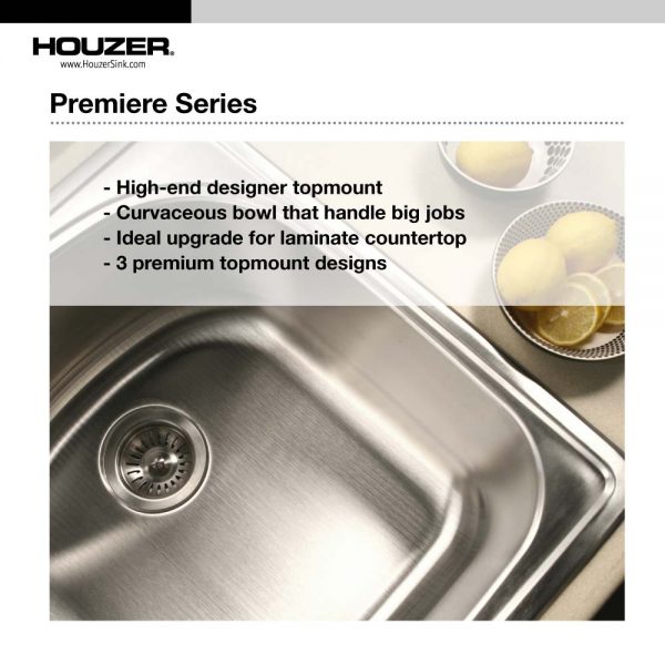 Houzer Premier 41 inch Stainless Steel Drop-in Topmount 4-hole Triple Bowl Kitchen Sink with Strainers & Grids