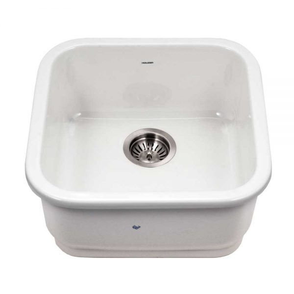 Houzer Platus White Fireclay Square Undermount Single Bowl Bar Sink