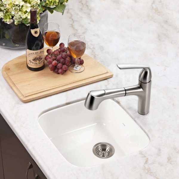 Houzer Platus White Fireclay Square Undermount Single Bowl Bar Sink