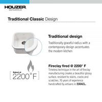 Thumbnail for Houzer Platus White Fireclay Square Undermount Single Bowl Bar Sink