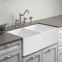 Thumbnail for Houzer Platus 33 inch White Fireclay Apron Front Farmhouse Double Bowl Kitchen Sink