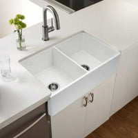 Thumbnail for Houzer Platus 33 inch White Fireclay Apron Front Farmhouse Double Bowl Kitchen Sink