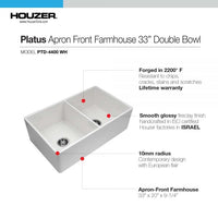 Thumbnail for Houzer Platus 33 inch White Fireclay Apron Front Farmhouse Double Bowl Kitchen Sink