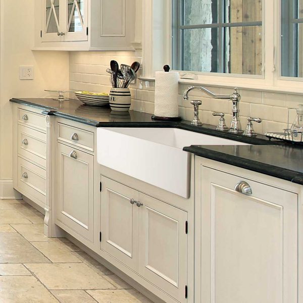 Houzer Platus White Fireclay Apron Front Farmhouse Single Bowl Kitchen Sink