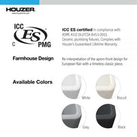 Thumbnail for Houzer Platus White Fireclay Apron Front Farmhouse Single Bowl Kitchen Sink