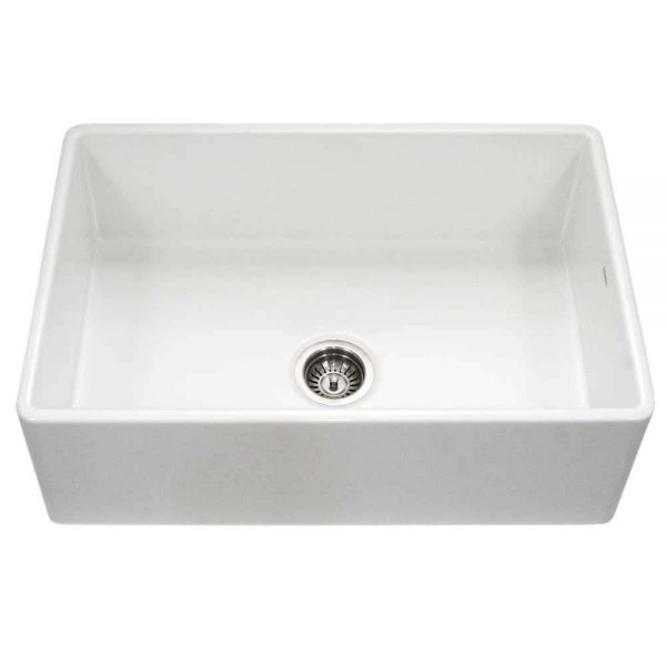 Houzer Platus White Fireclay Apron Front Farmhouse Single Bowl Kitchen Sink