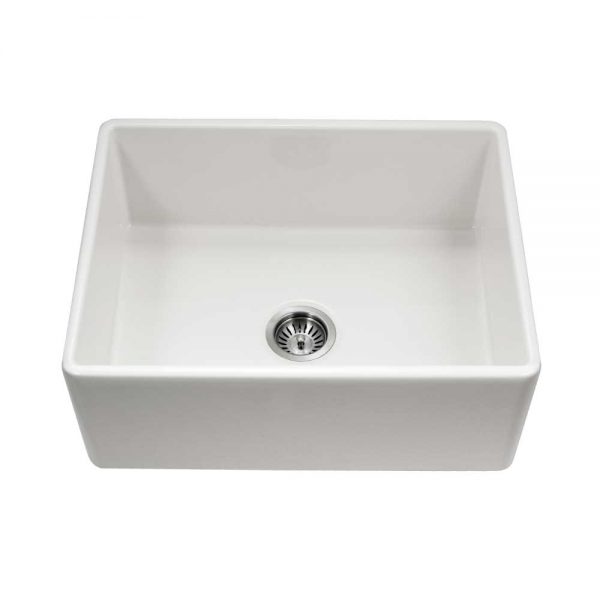 Houzer Platus White Fireclay Apron Front Farmhouse Single Bowl Kitchen Sink