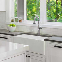 Thumbnail for Houzer Platus White Fireclay Apron Front Farmhouse Single Bowl Kitchen Sink