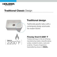 Thumbnail for Houzer Platus White Fireclay Undermount Single Bowl Kitchen Sink