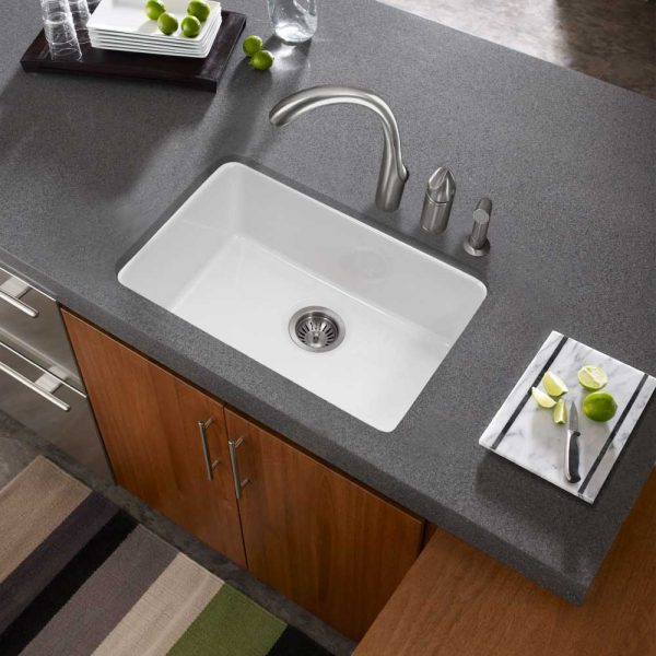 Houzer Platus White Fireclay Undermount Single Bowl Kitchen Sink