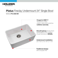 Thumbnail for Houzer Platus White Fireclay Undermount Single Bowl Kitchen Sink