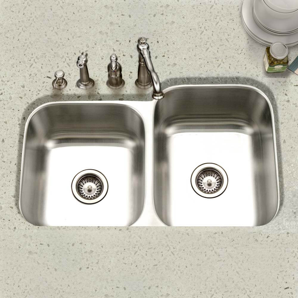 Houzer Eston Stainless Steel Undermount Double Small Bowl Offset Kitchen Sink, Nested 20-Pack