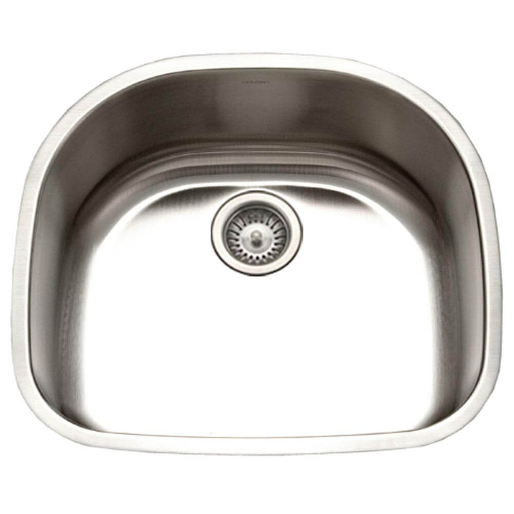 Houzer Eston 24 inch Stainless Steel Undermount Single D Bowl Kitchen Sink with Strainer & Bottom Grid