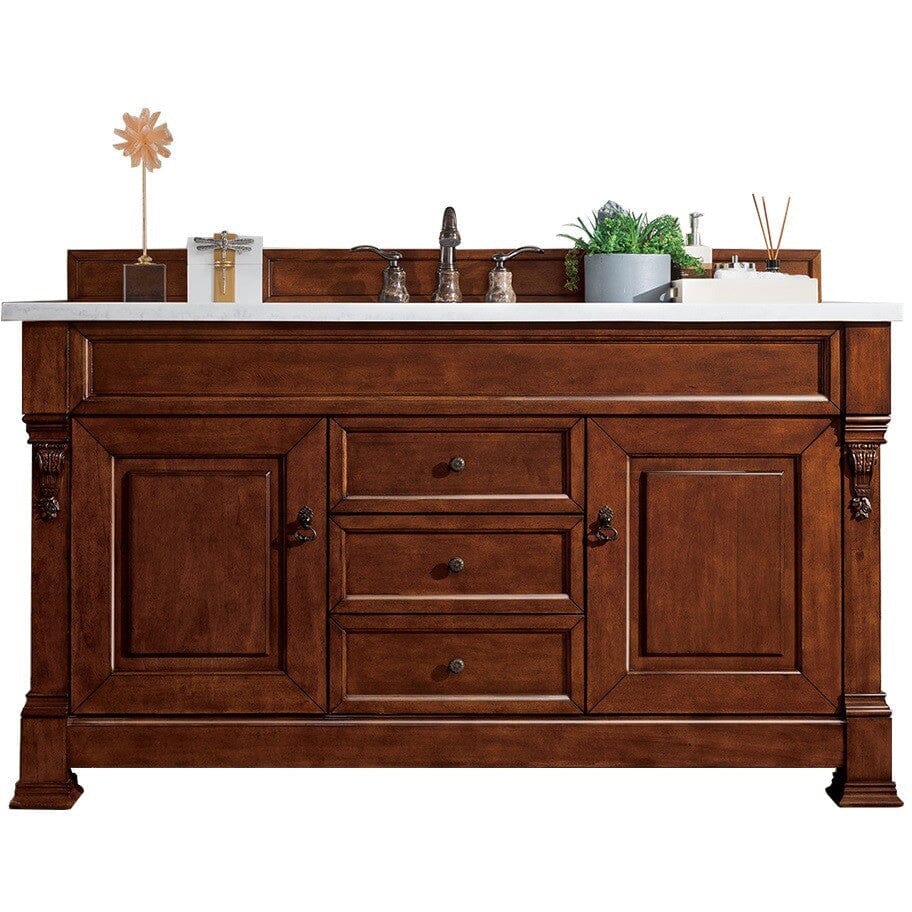 James Martin Brookfield 60" Single Vanity Vanities James Martin Warm Cherry w/ 3 CM Arctic Fall Solid Surface Top 