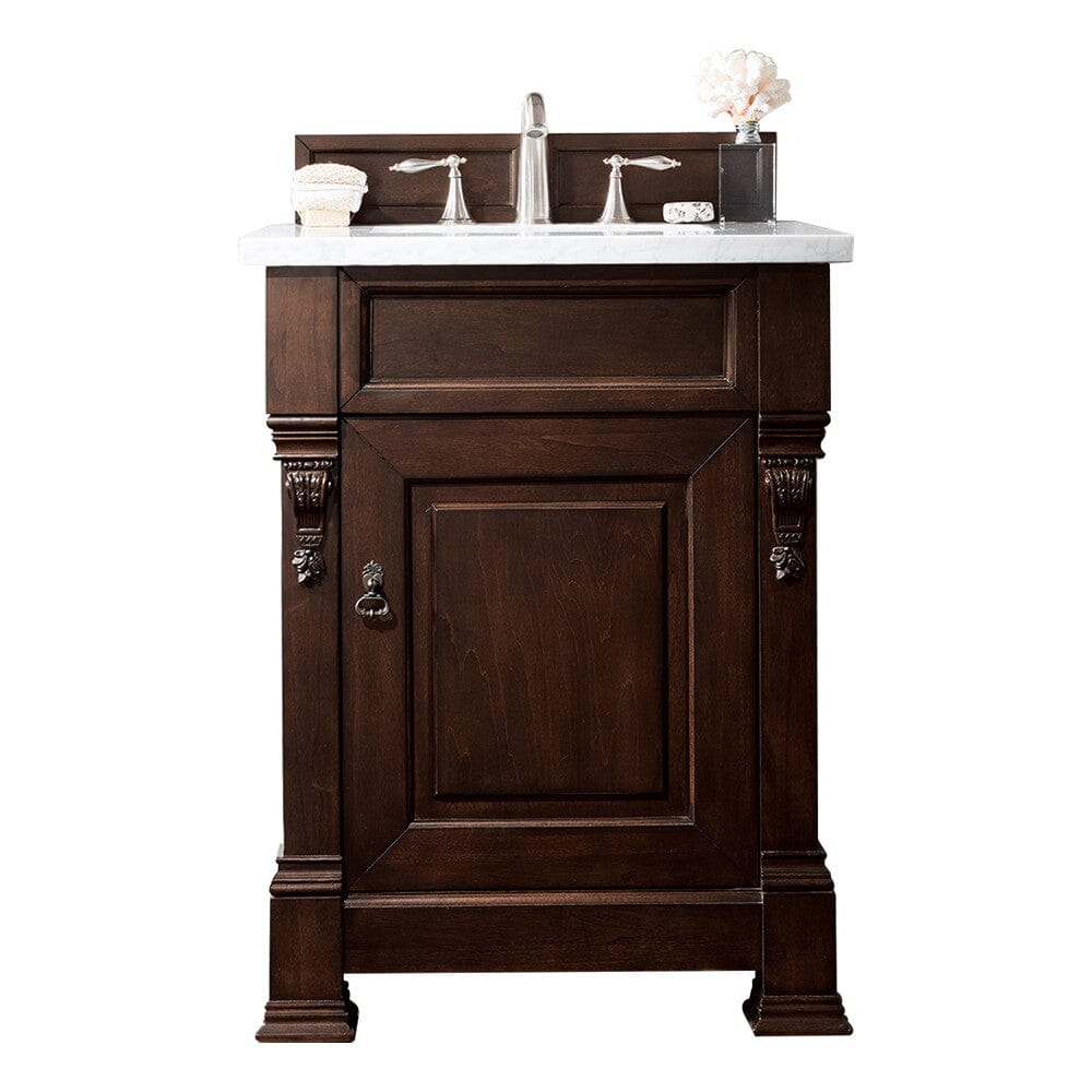 James Martin Brookfield 26" Single Vanity Vanities James Martin Burnished Mahogany w/ 3 CM Arctic Fall Solid Surface Top 