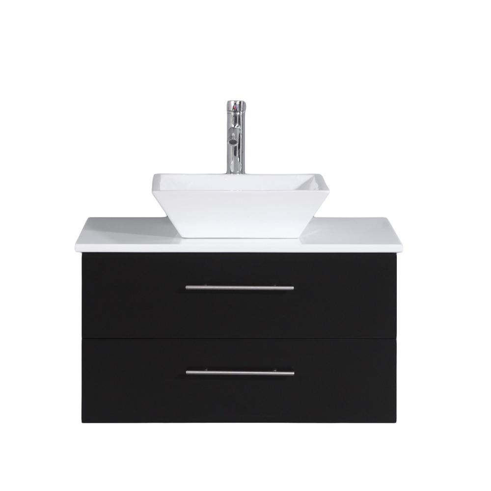 Totti Wave 24″ Modern Bathroom Vanity w/ Super White Man-Made Stone Top & Sink Vanity Eviva Espresso 