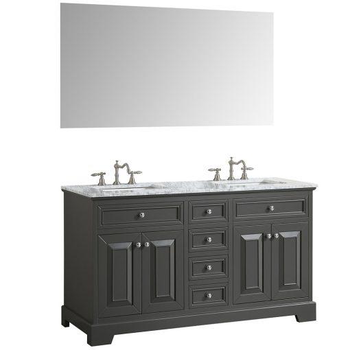 Eviva Monroe 60″ Gray Transitional Double Sink Bathroom Vanity w/ White Carrara Top Vanity Eviva 