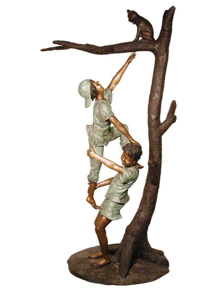 AFD Two Kids with Cat on Tree Décor AFD Multi-Colored 