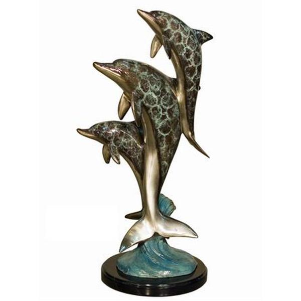AFD 3 Dolphins on Marble in Special Patina Décor AFD Multi-Colored 