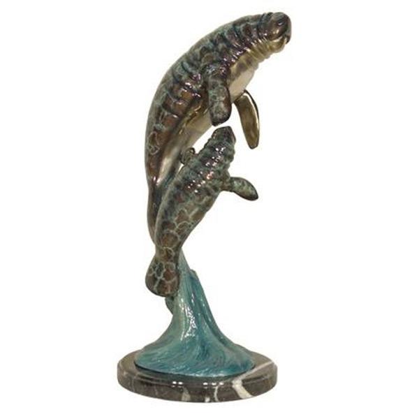 AFD Manatee Twin on Marble Base in Special Patina Décor AFD Multi-Colored 