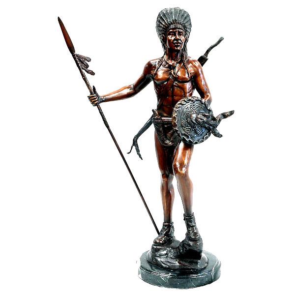 AFD Indian with Spear on Marble Base Décor AFD Multi-Colored 