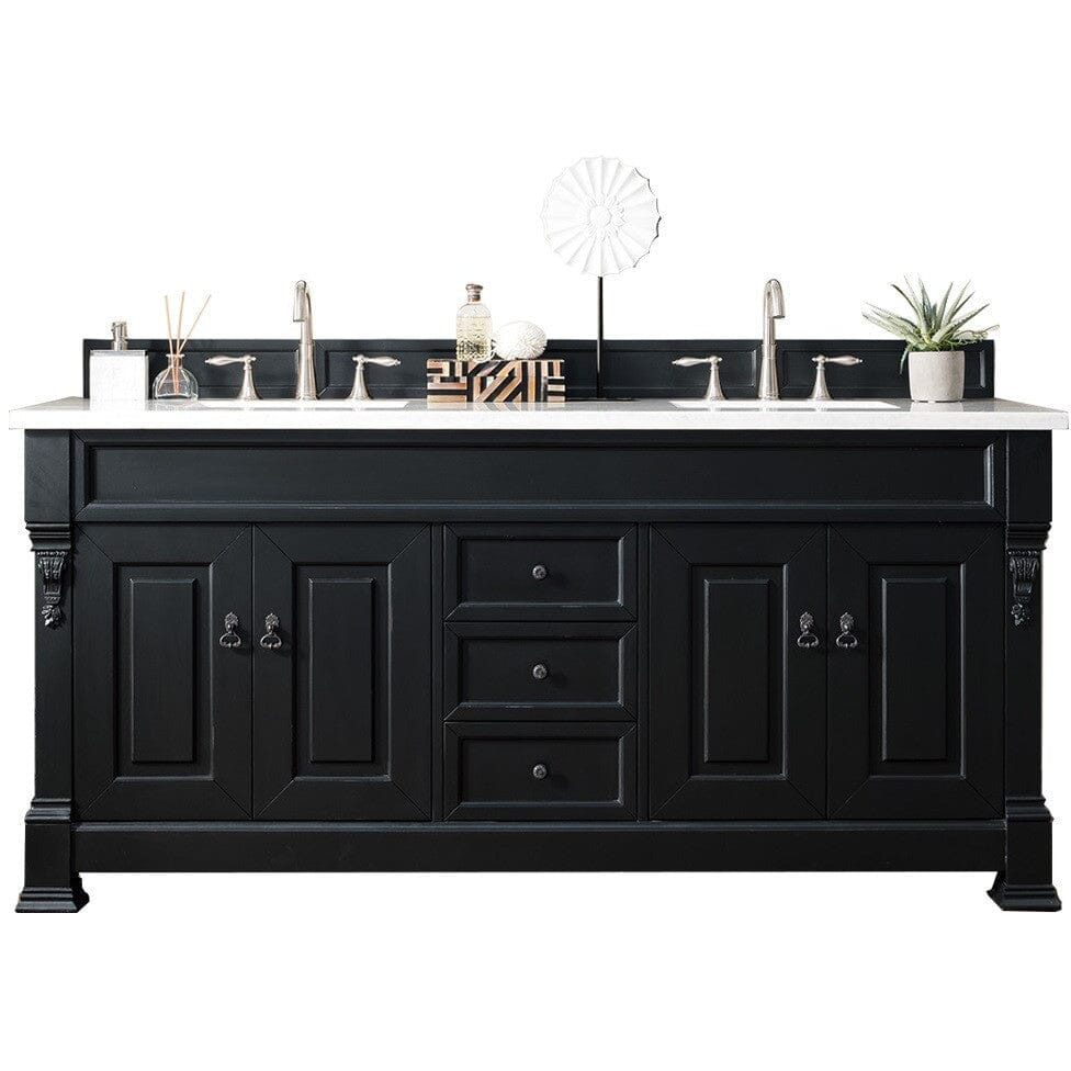 James Martin Brookfield 72" Double Vanity Vanities James Martin Antique Black w/ 3 CM Arctic Fall Solid Surface Top 