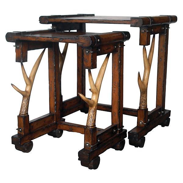AFD Rustic 2 Piece Nesting Tables Set Tables AFD Brown 
