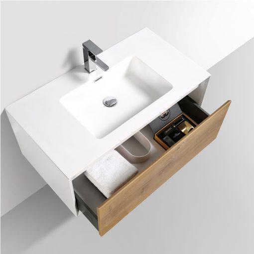 Eviva Vienna 36″ White Frame Wall Mount Bathroom Vanity w/ White Integrated Top Vanity Eviva 