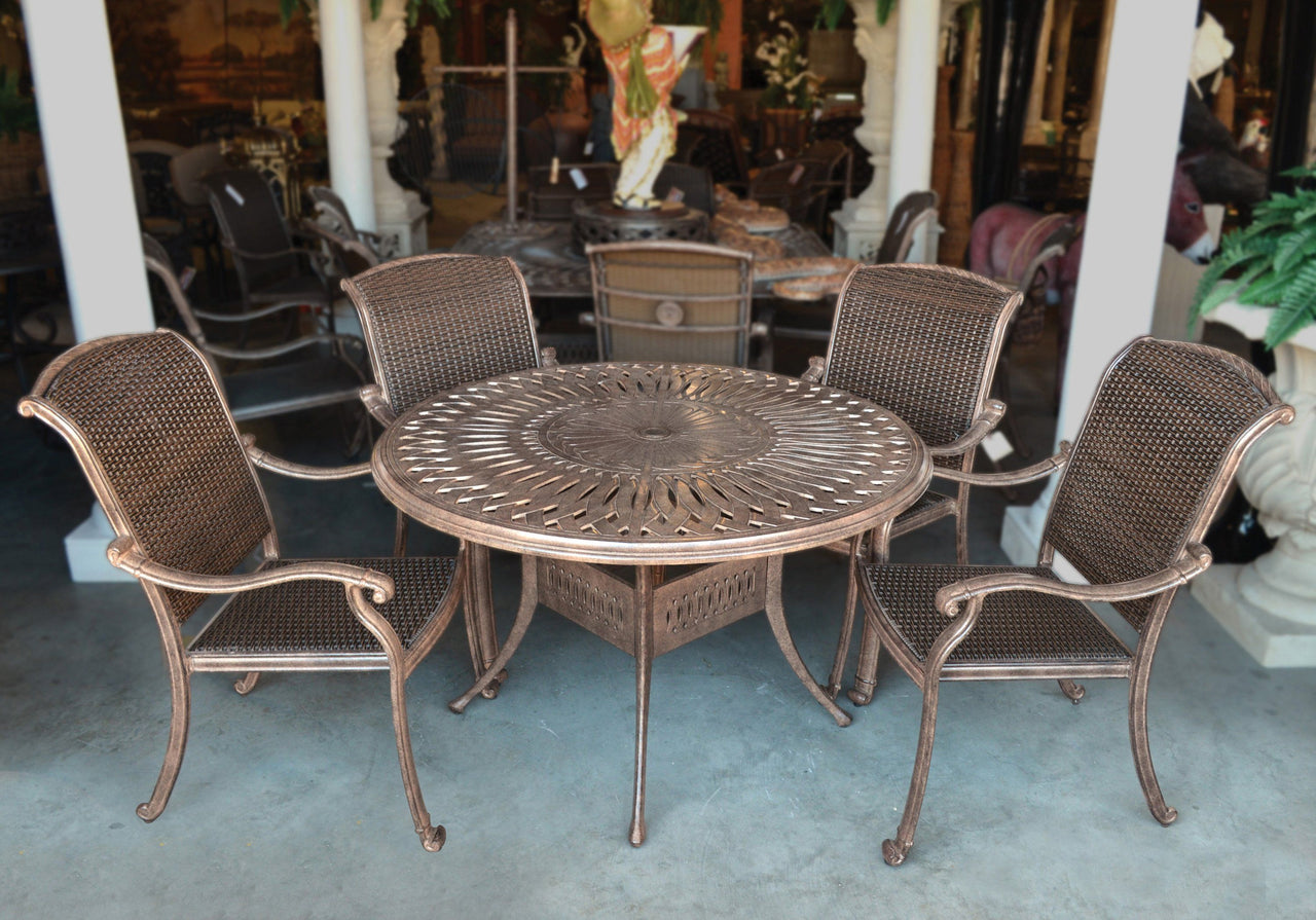 AFD Palladio Woven Aluminum Outdoor Round Dining Table Set of 5 Tables AFD Brown 