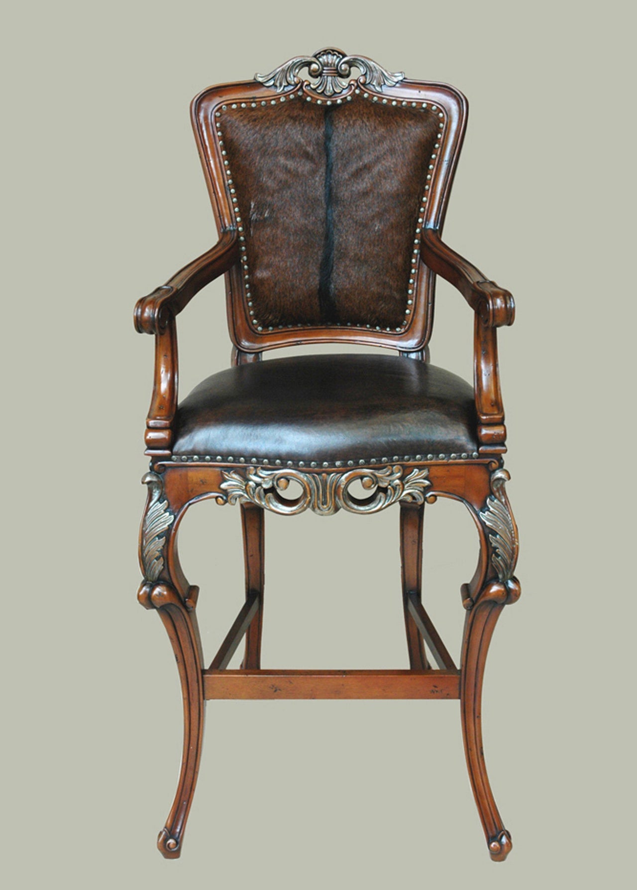 AFD Western Chippendale Fur and Leather Bar Stool Stools AFD Multi-Colored 