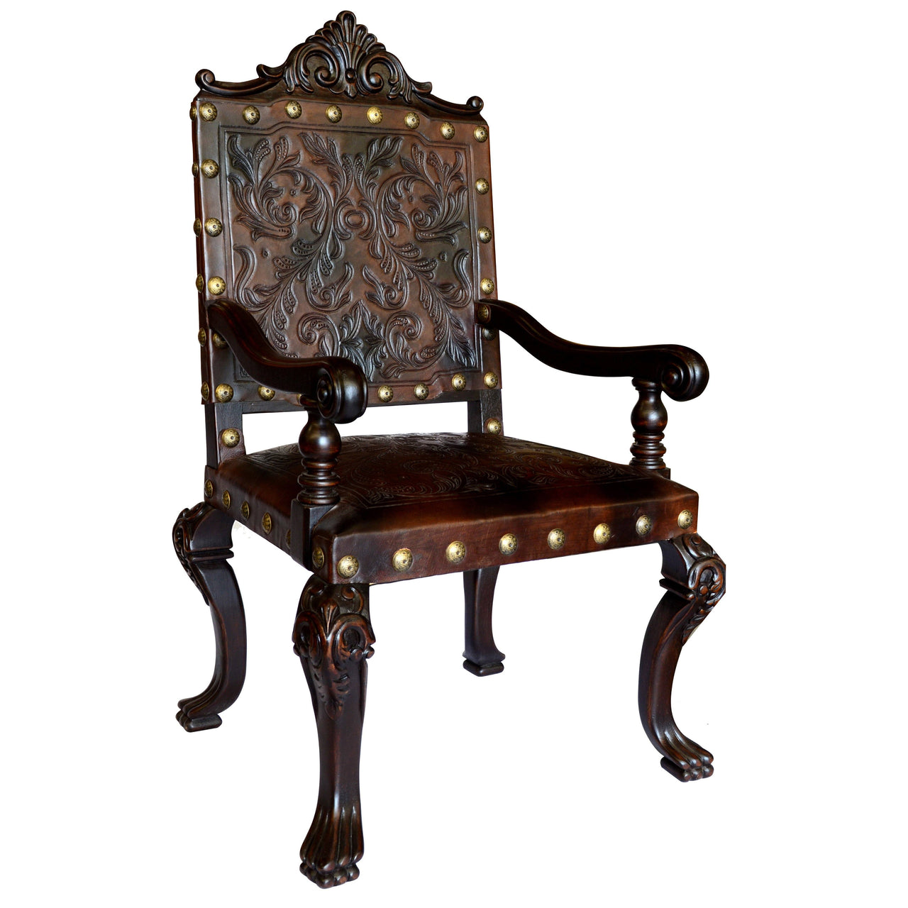 AFD Carved Leather Arm Chair Chairs AFD Multi-Colored 