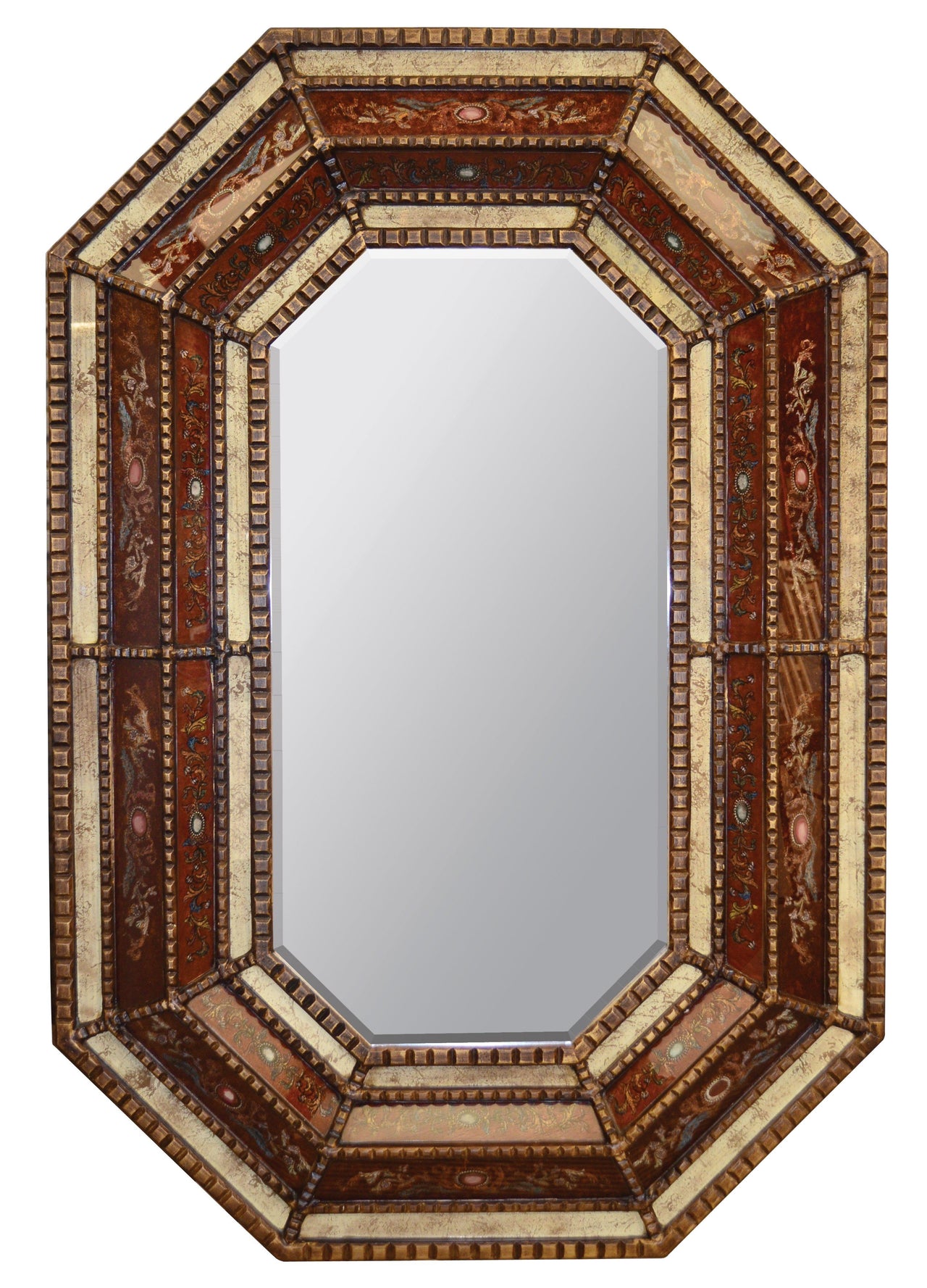 AFD Peruvian Painted Glass Octagonal Mirror Mirrors AFD Multi-Colored 