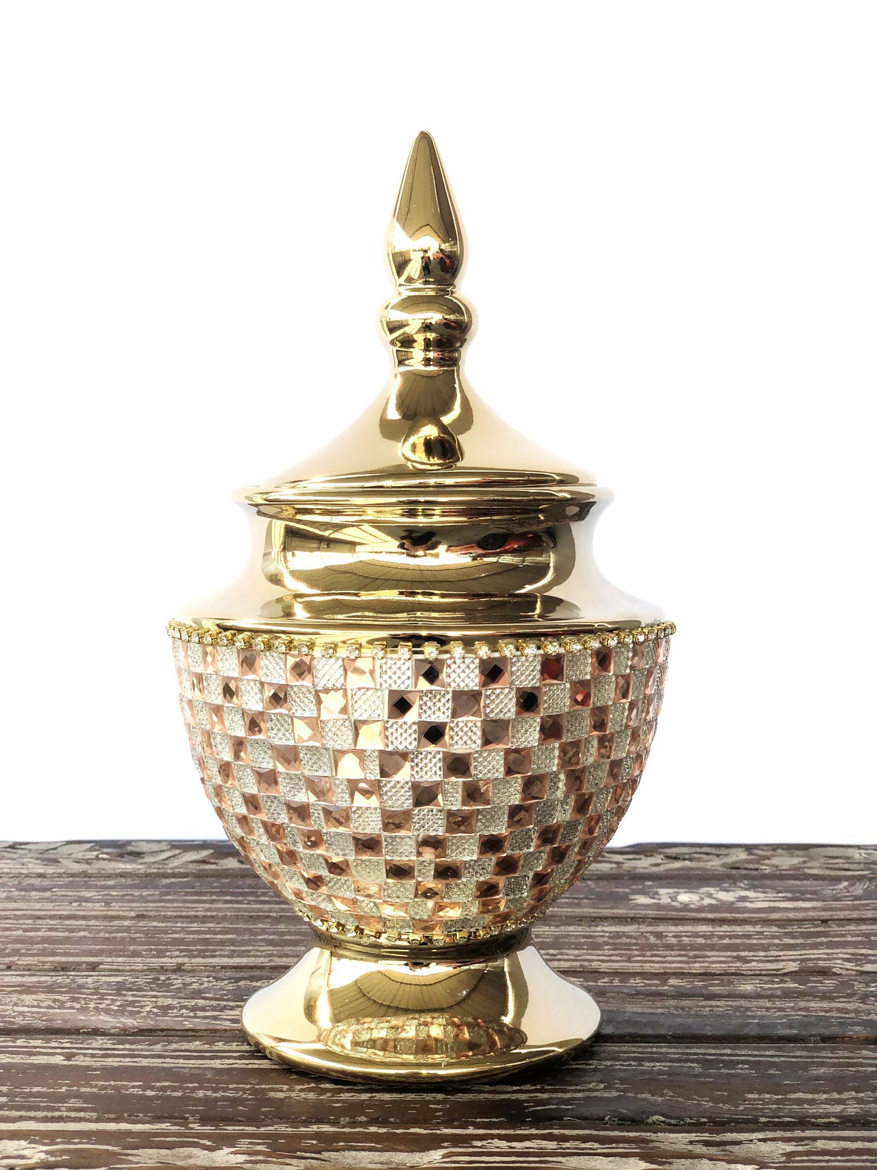 AFD Rose Crystal And Gold Lidded Jar Boxes AFD Rose, Gold 