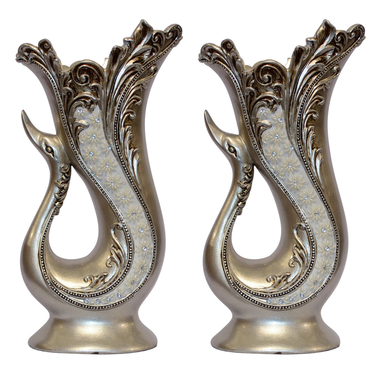 AFD Silver Pearl Swan Set of 2 Urns AFD Multi-Colored 