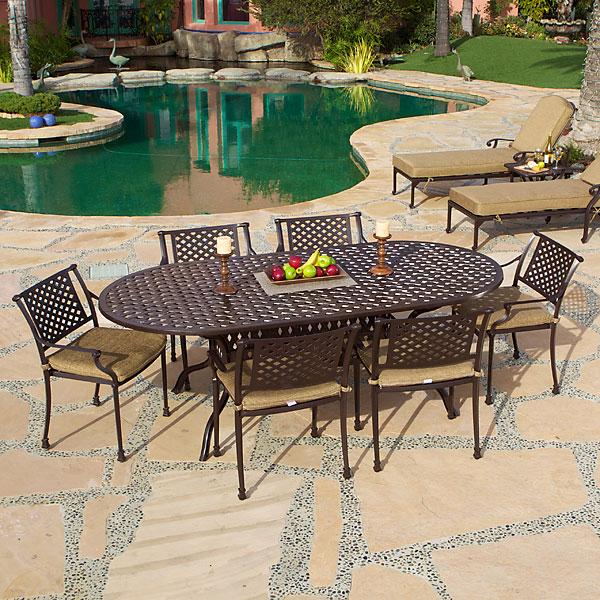 AFD Savannah Outdoor Aluminum Oval Dining Table Set of 7 (KIT) Tables AFD Multi-Colored 