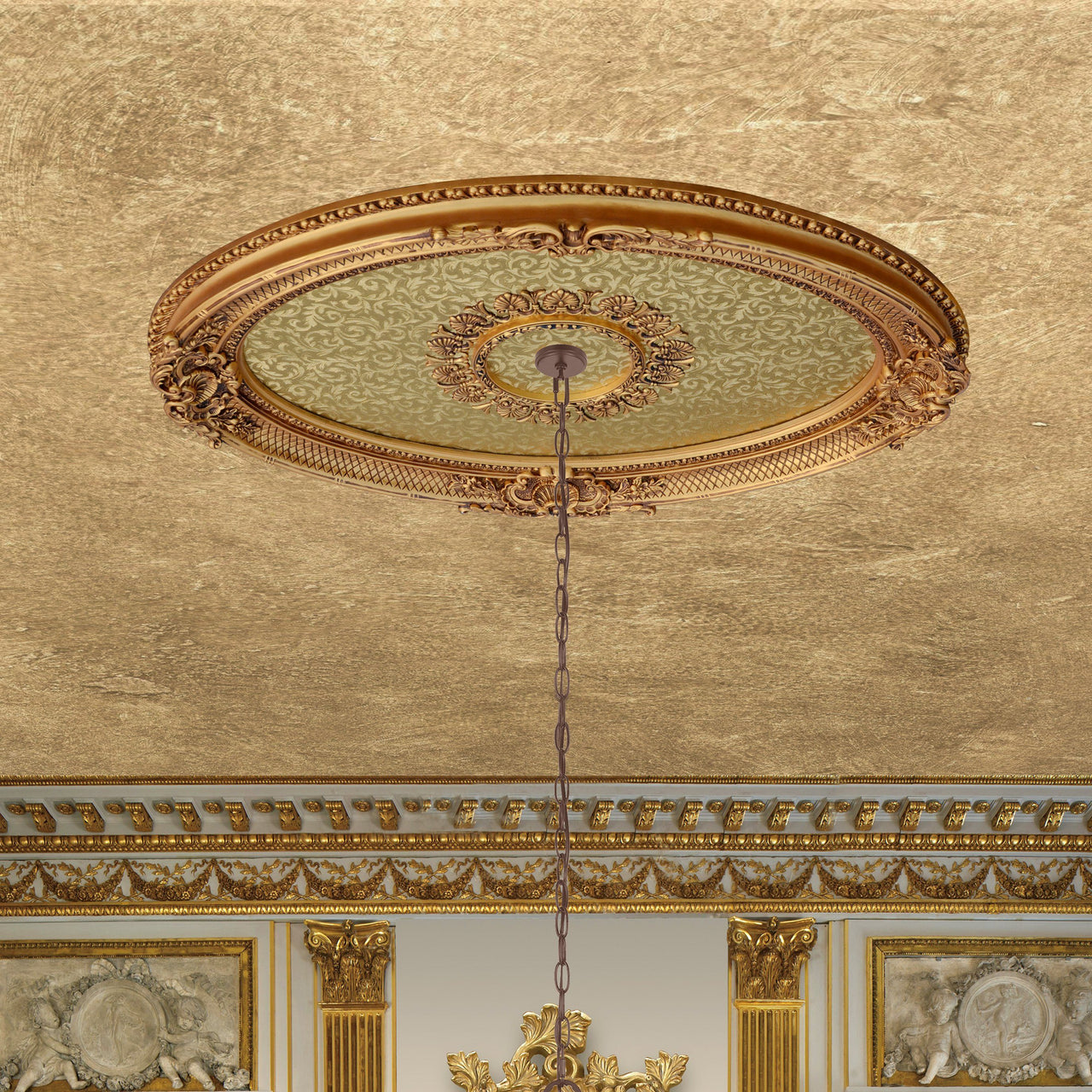 AFD Golden Rocaille Oval Chandelier Ceiling Medallion Medallions AFD Multi-Colored 